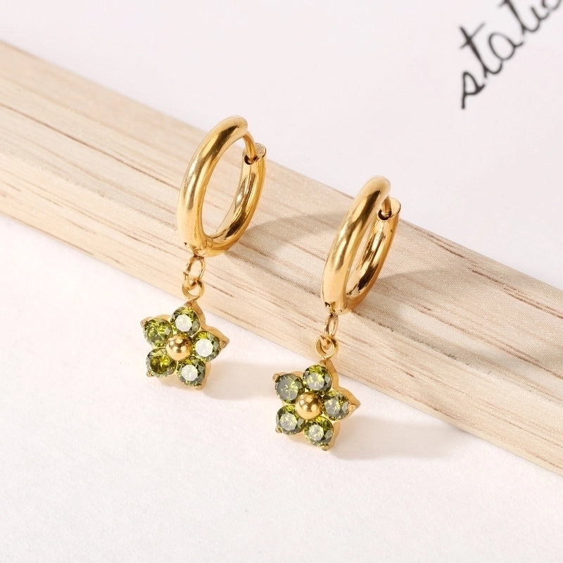 1 Pair Minimalist Classic Style Flower Inlay 304 Stainless Steel Zircon Drop Earrings
