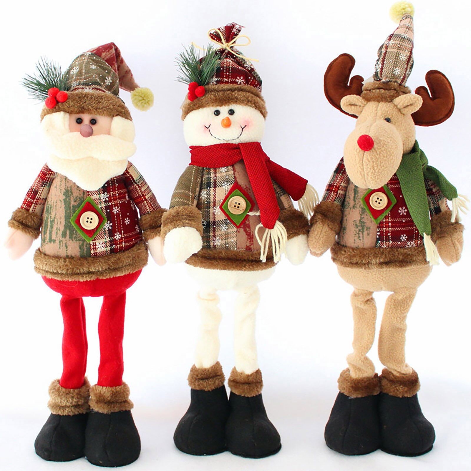 Tegooe Set of 3 Plush Christmas Dolls - Extendable Legs Santa