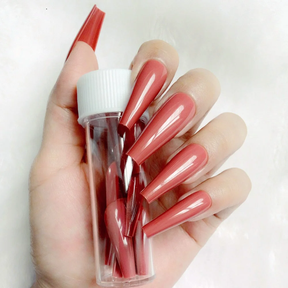 24Pcs Super Long Ballerina Coffin False Nails Glossy Light Pink Artificial Press On Nails Full Cover Fingernails Manicure Tool-Nail Inspo