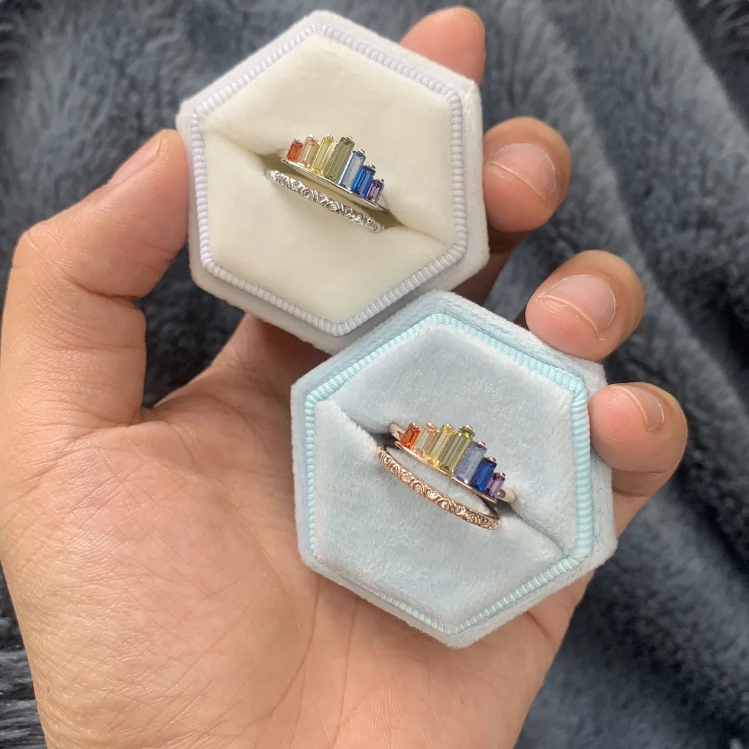 S925 DOUBLE BAND RAINBOW RING
