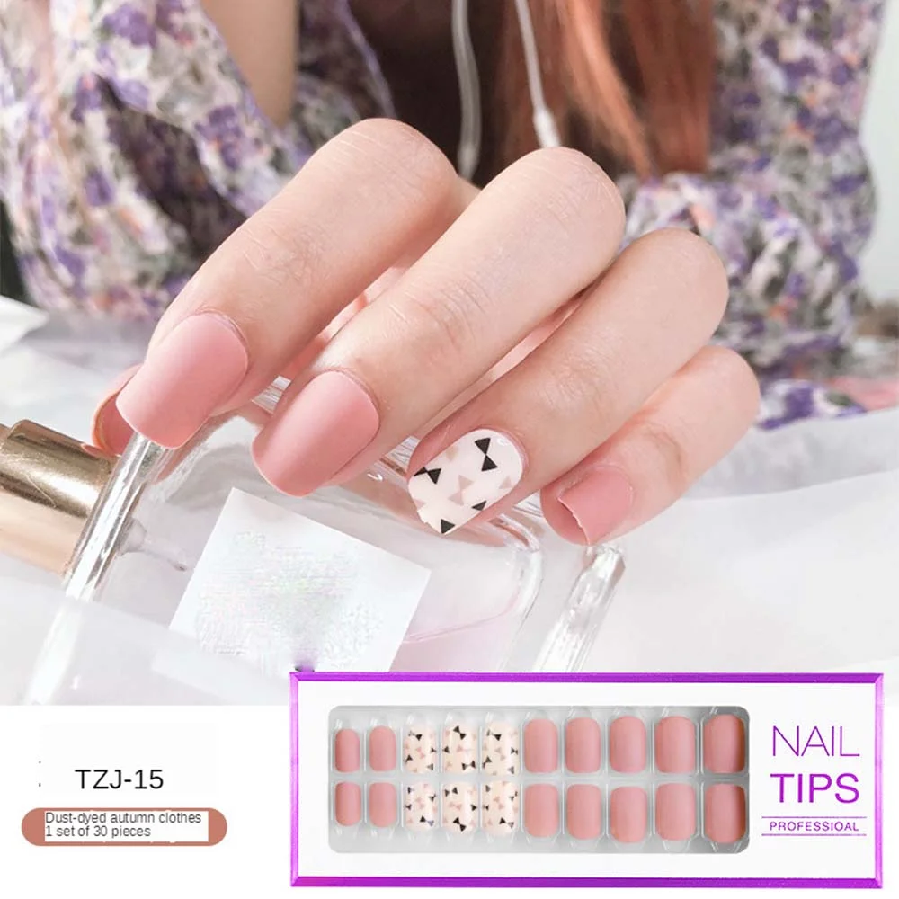 24/30Pcs/Set Reusable False Nail Tips Set Full Cover Shiny Matte Nail Tips With Designs Press On Nails Art Fake Extension Tips-Nail Inspo