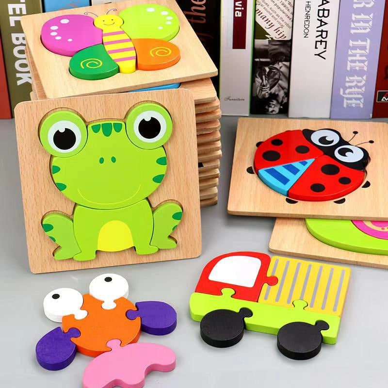 Kindergarten Children’s Enlightenment Early Education Cognition Cartoon Animal Cognition Hand-held Board Wooden Three-dimensional Puzzle Wooden Toys