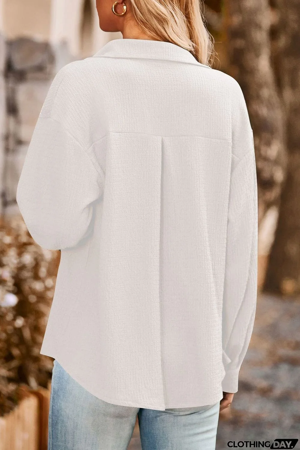 Twisted Collared Neck Long Sleeve Shirt