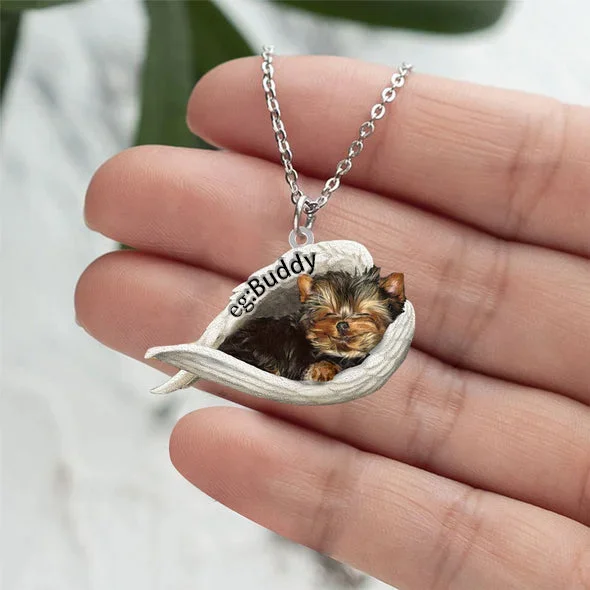 Personalized Yorkshire terrier Sleeping Angel Stainless Steel Necklace