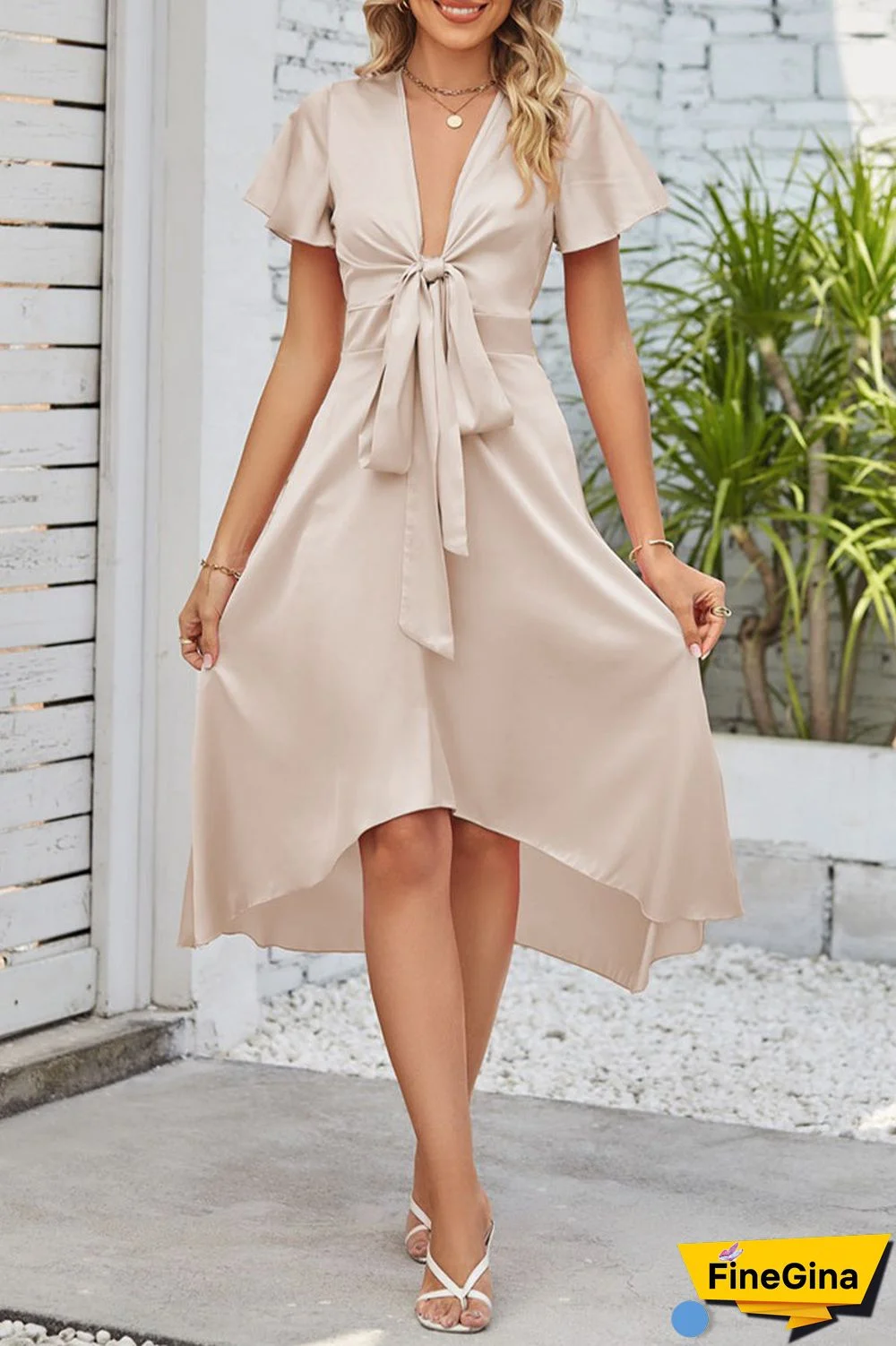 Celebrities Elegant Solid Fold With Bow V Neck A Line Dresses