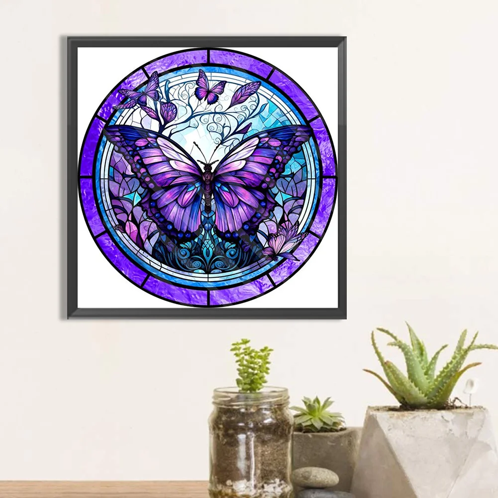 Diamond Painting - Full Round Drill - Stained Glass Butterfly(30*30cm)