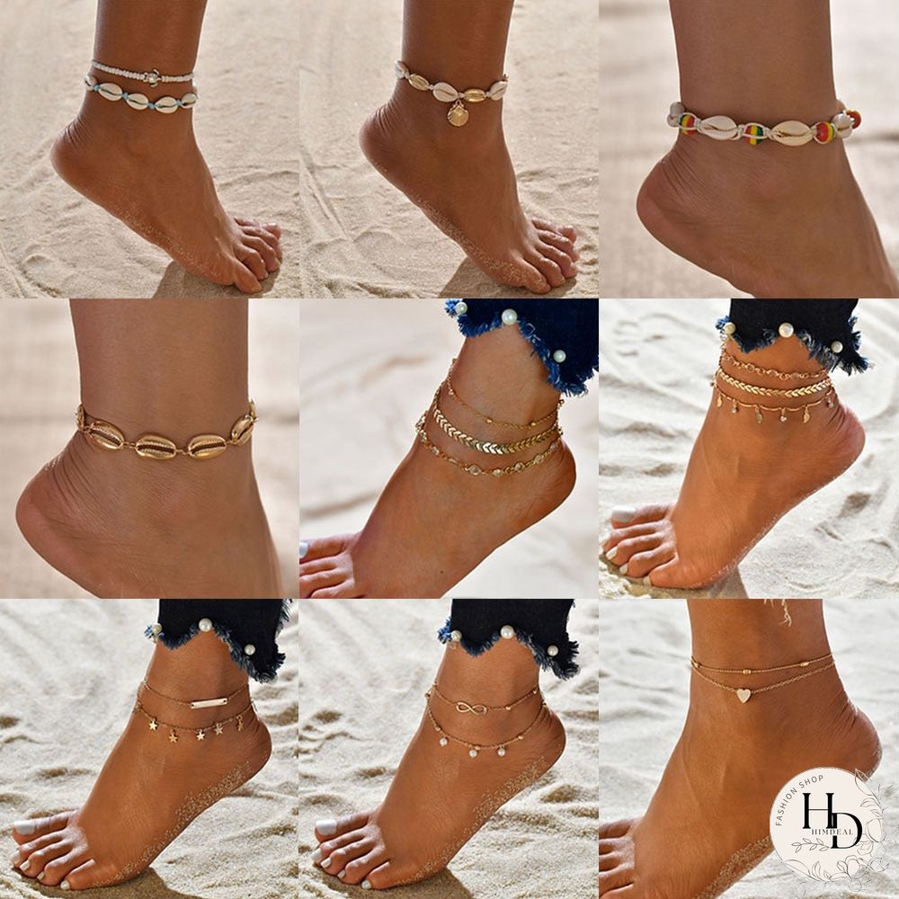 Female Bohemian Shell Heart Summer Anklets For Women Tortoise Ankle Bracelets Girls Barefoot on Leg Chain Jewelry Gift