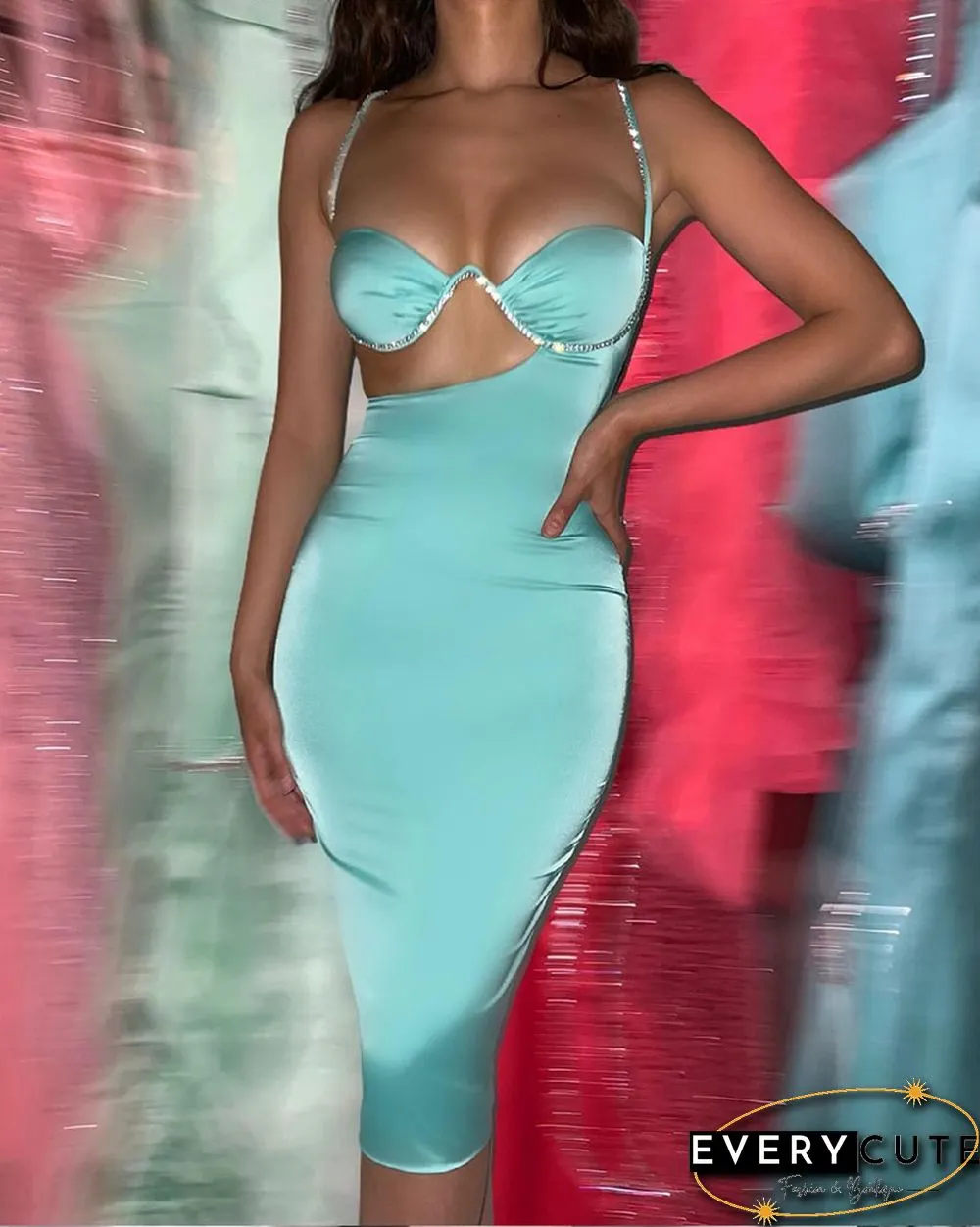 Solid Cut-Out Satin Cami Dress