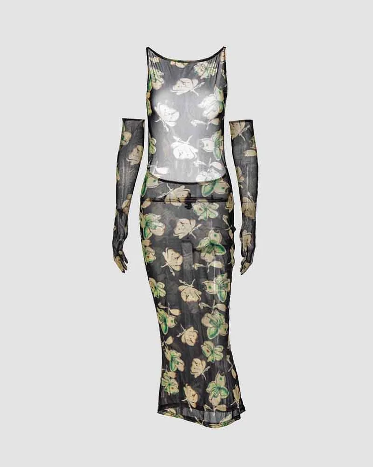 Orville Jungle Backless Dress with Gloves