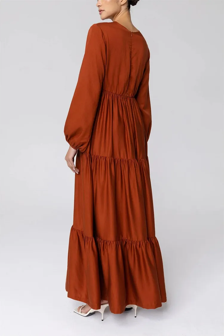 Tala Tiered Linen Maxi Dress-Green Moss