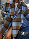 Fashion Loose Contrast Color Plaid Notched Collar Long Sleeves Woolen Coat
