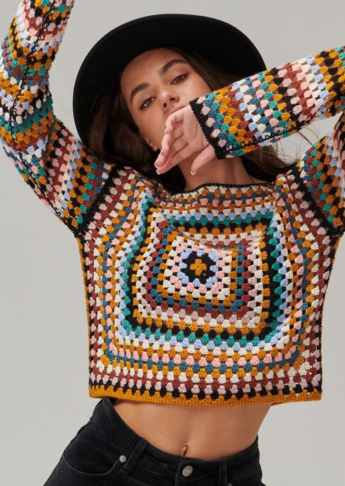 Handmade Crochet Sweater Colorful Crop Tops