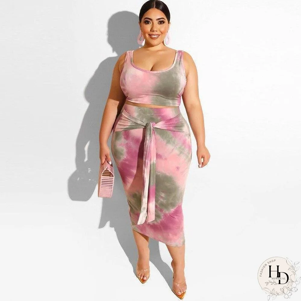 Oversized Skirt and Top Ladies Tracksuits Print Two Piece Set Skirt Set Plus Size Tracksuits Women Sleeveless Crop Tops