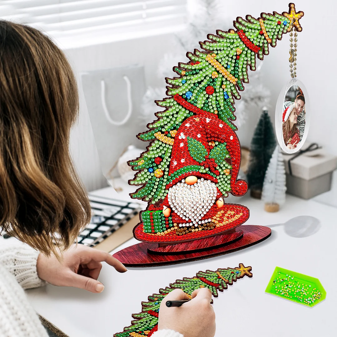 Photo Christmas Tree 5D DIY Diamond Art Tabletop Wood Decorations Ornament Kits