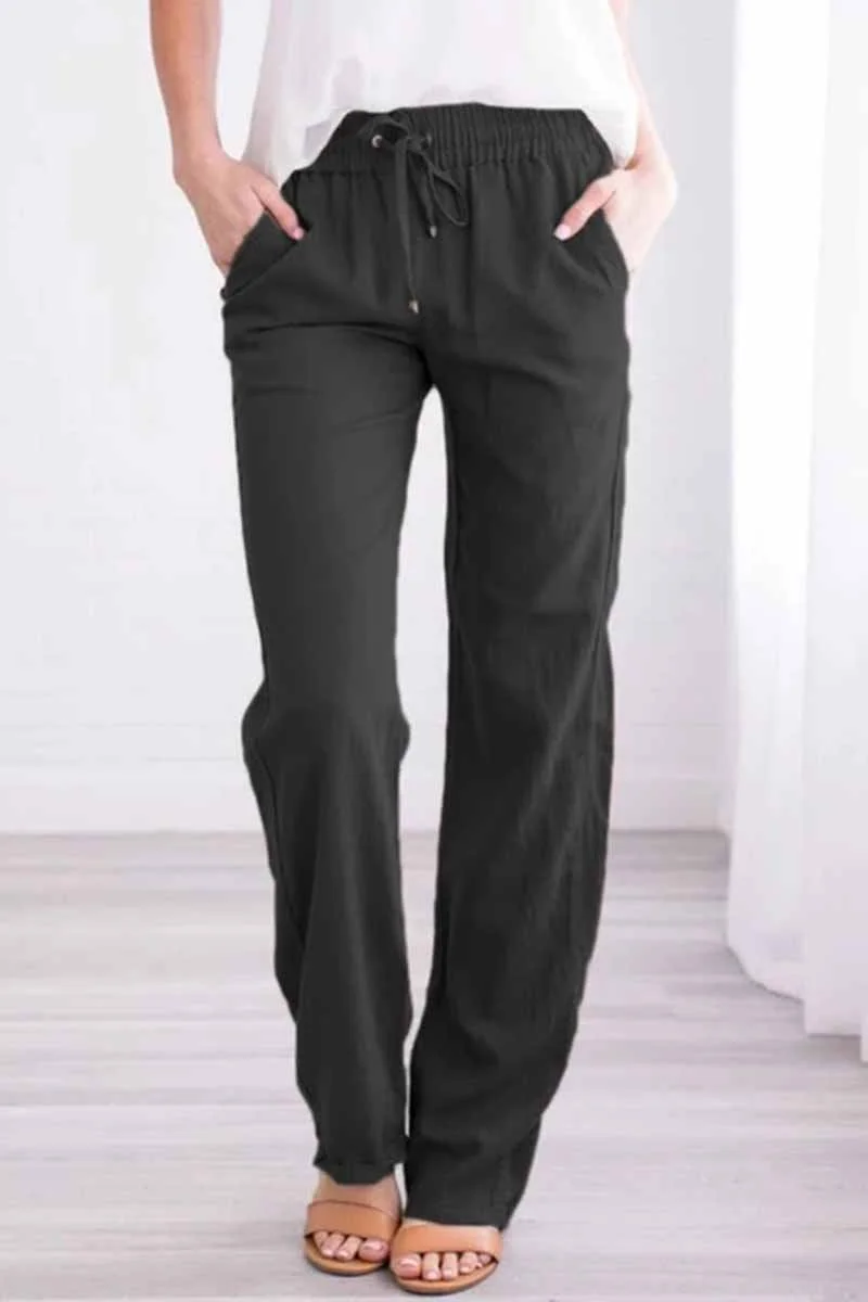 Pockets Drawstring Solid Loose Casual Fall Pants(6 Colors)