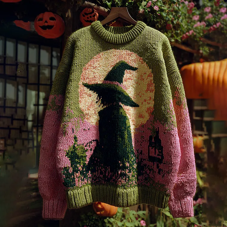 Halloween Witch Art Cozy Knit Sweater