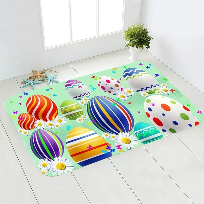 Coloful Happy Easter Floor Mat Cartoon Rabbit Bunny Easter Eggs Door Mats Decoration For Home Living Room 40*60cm