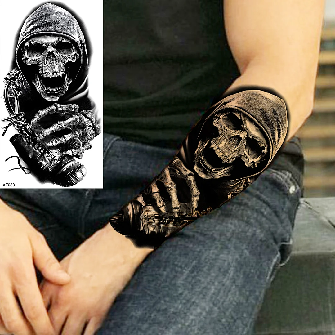Sdrawing Skull Halloween Skeleton Temporary Tattoo For Men Adults Realistic Lion Tiger Wolf Scary Fake Tattoo Sticker Forearm Tatoo