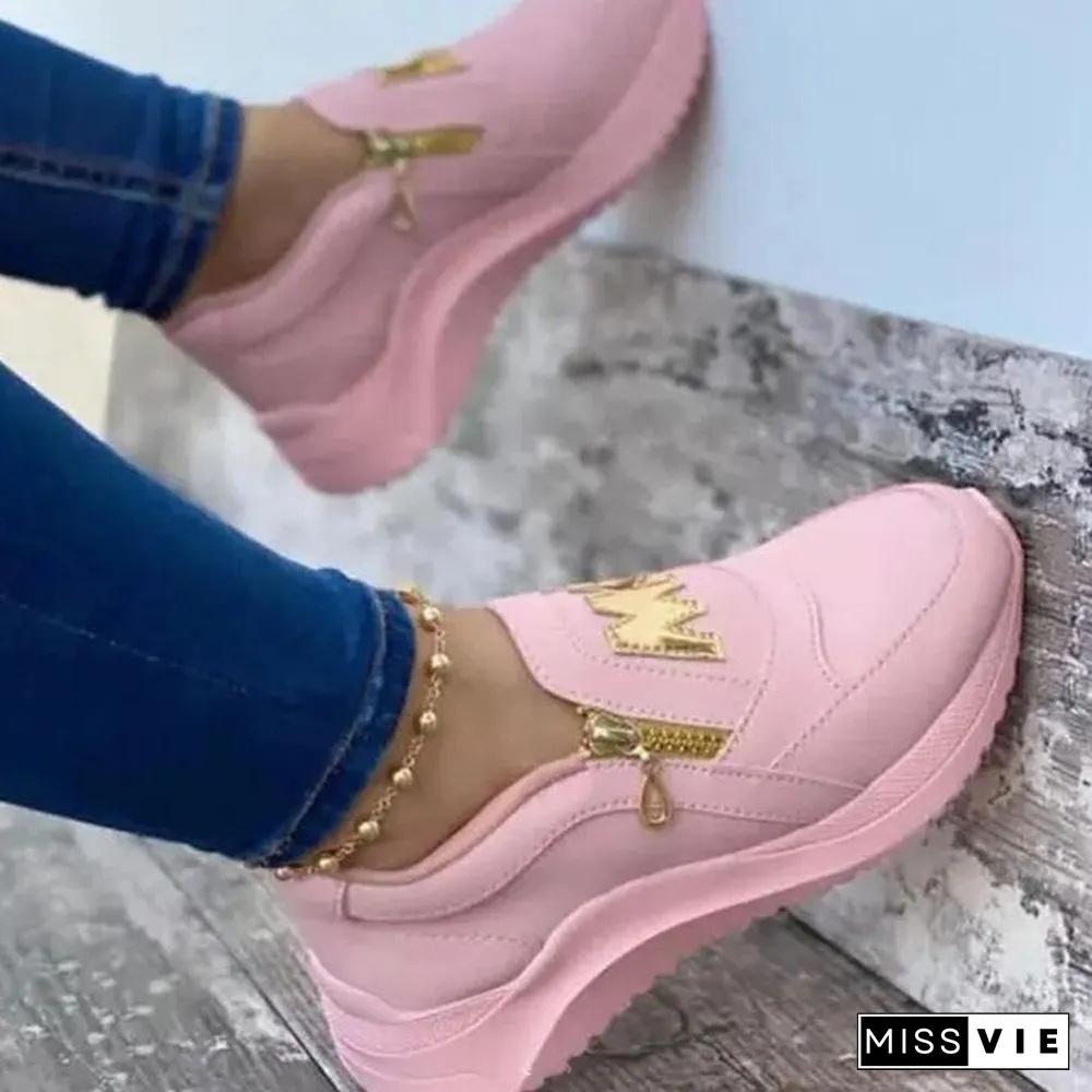 Womens Sport Shoes-Thick Bottom-Solid Ladies-Vulcanized Sneakers-Casual Wedges