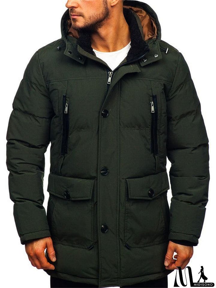 MidiSono - Men's Thickened Keep Warm Puffer Coat with Detachable Hood