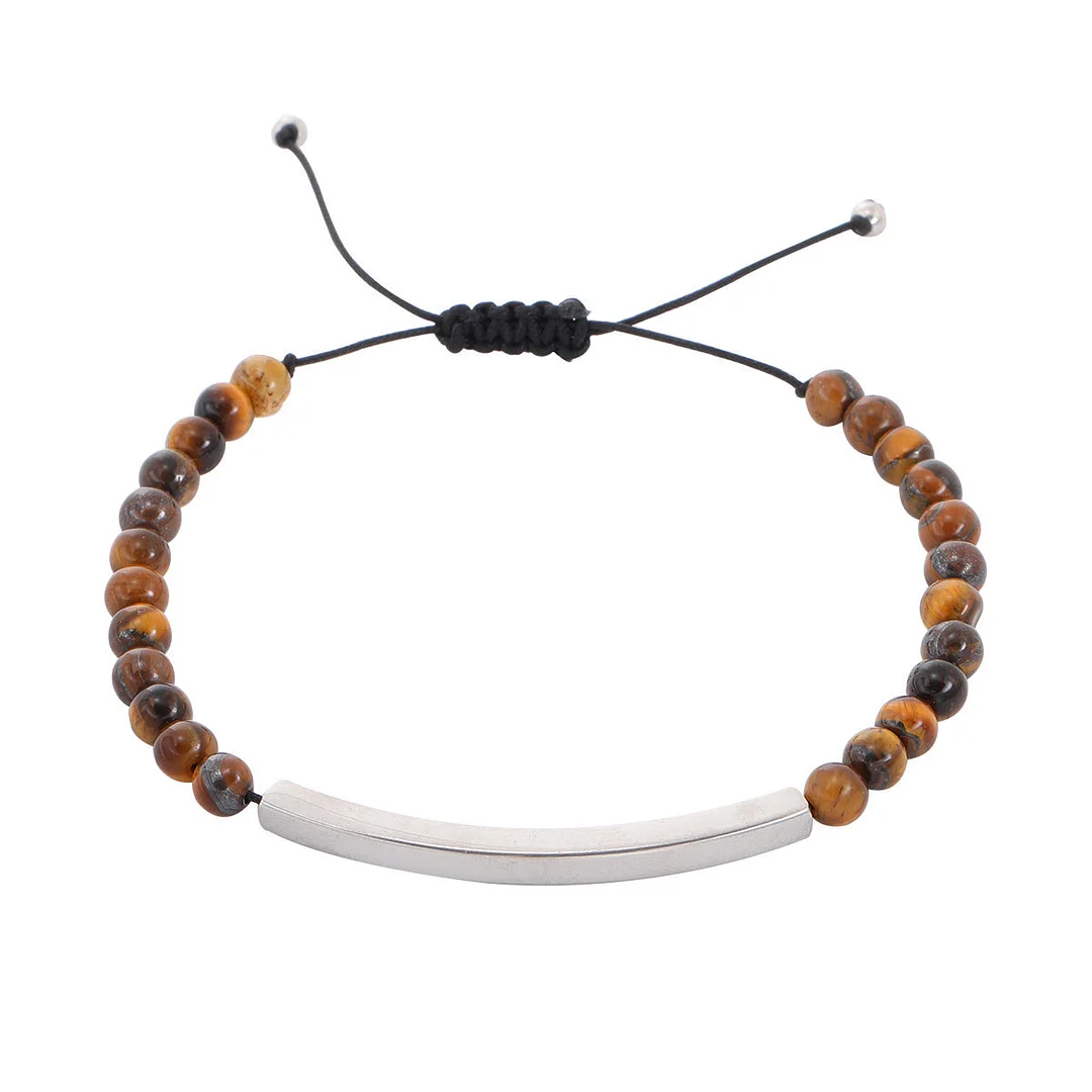 Stainless Steel Curved Tiger Eye Stone Bracelet
