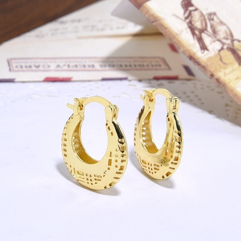 1 Pair Chinoiserie Elegant Artistic Geometric Hollow Out Copper 18K Gold Plated Earrings