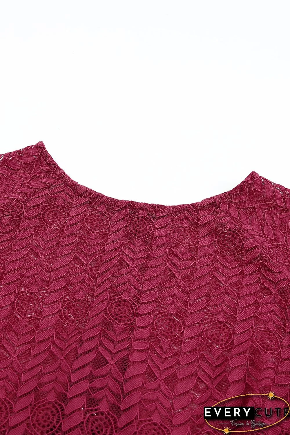 Red Crochet Short Sleeves Lined Midi Dress