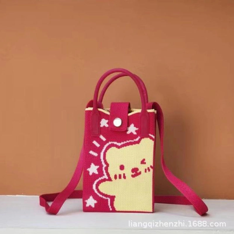 Women’s Polyester Cartoon Cute Square Hidden Buckle Shoulder Bag Handbag Crossbody Bag