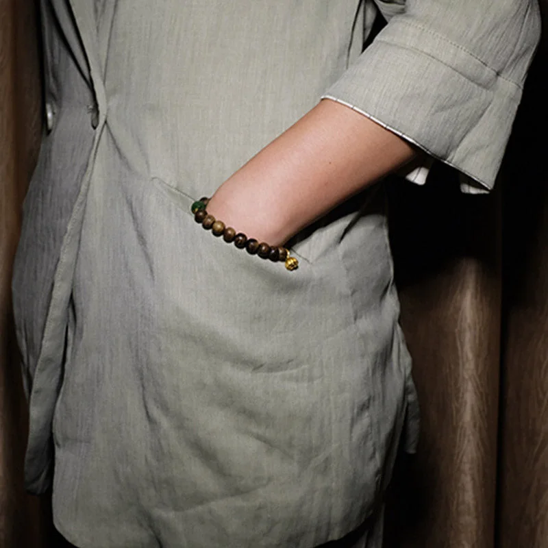 999 Gold Brunei Agarwood Cyan Jade Lotus Flower Peace Strength Bracelet