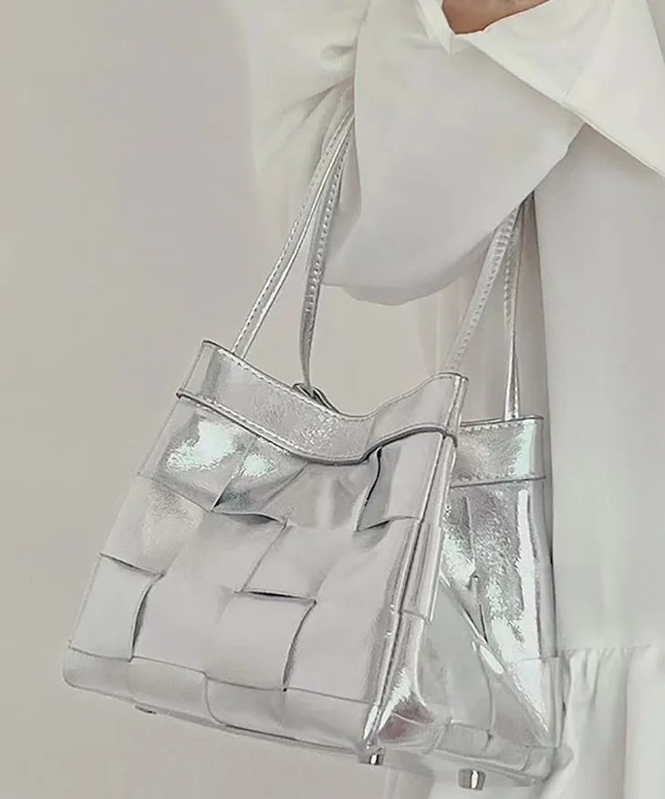Natural Silk Zippered Faux Leather Tote Handbag