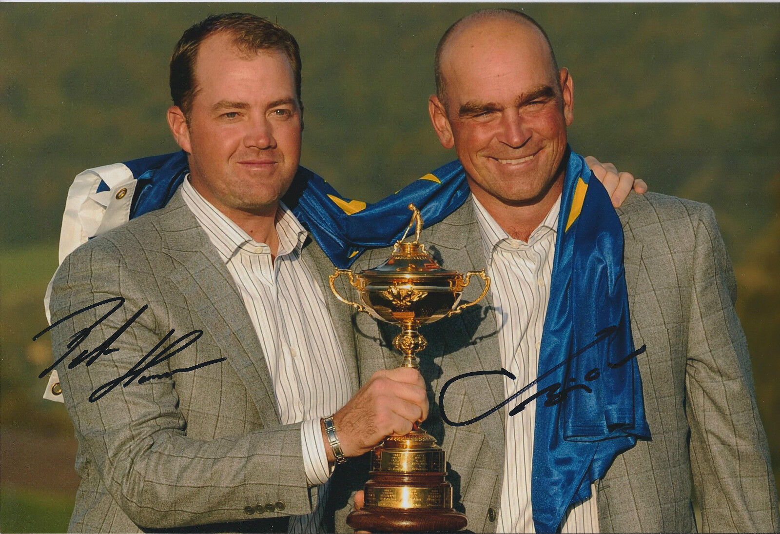 Thomas BJORN & Peter HANSON SIGNED Autograph 12x8 Photo Poster painting AFTAL COA RYDER CUP Win