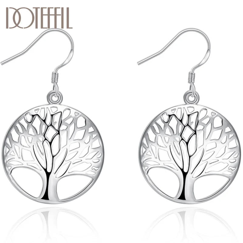 DOTEFFIL 925 Sterling Silver Circle Tree Earring For Women Jewelry