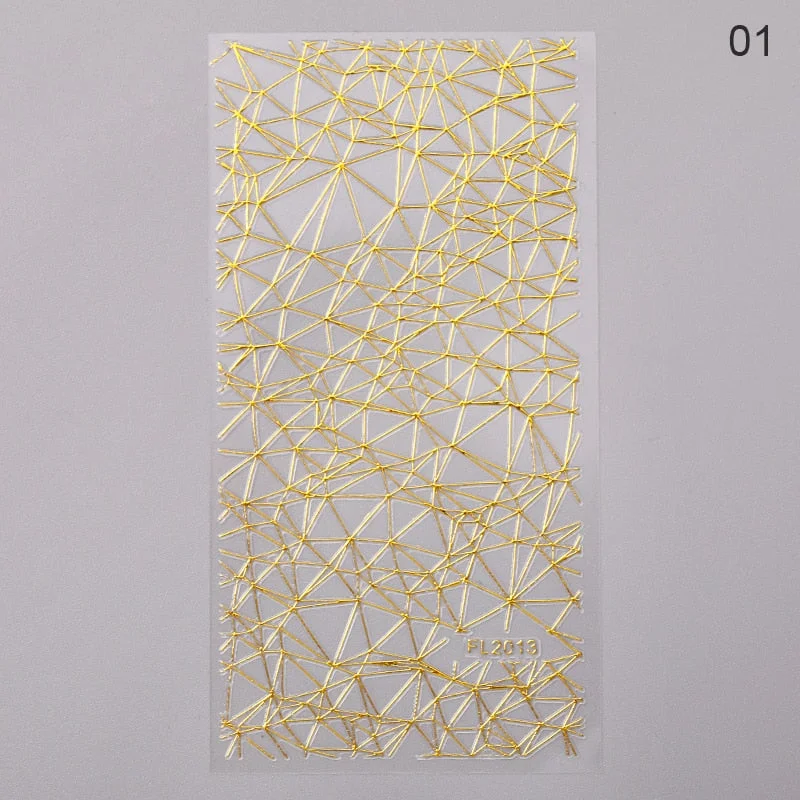 1PC Gold 3D Nail Stickers Nail Art Adhesive Decals Geometric Stripes Lines Wave Designs Sliders Decorations For Manicuring