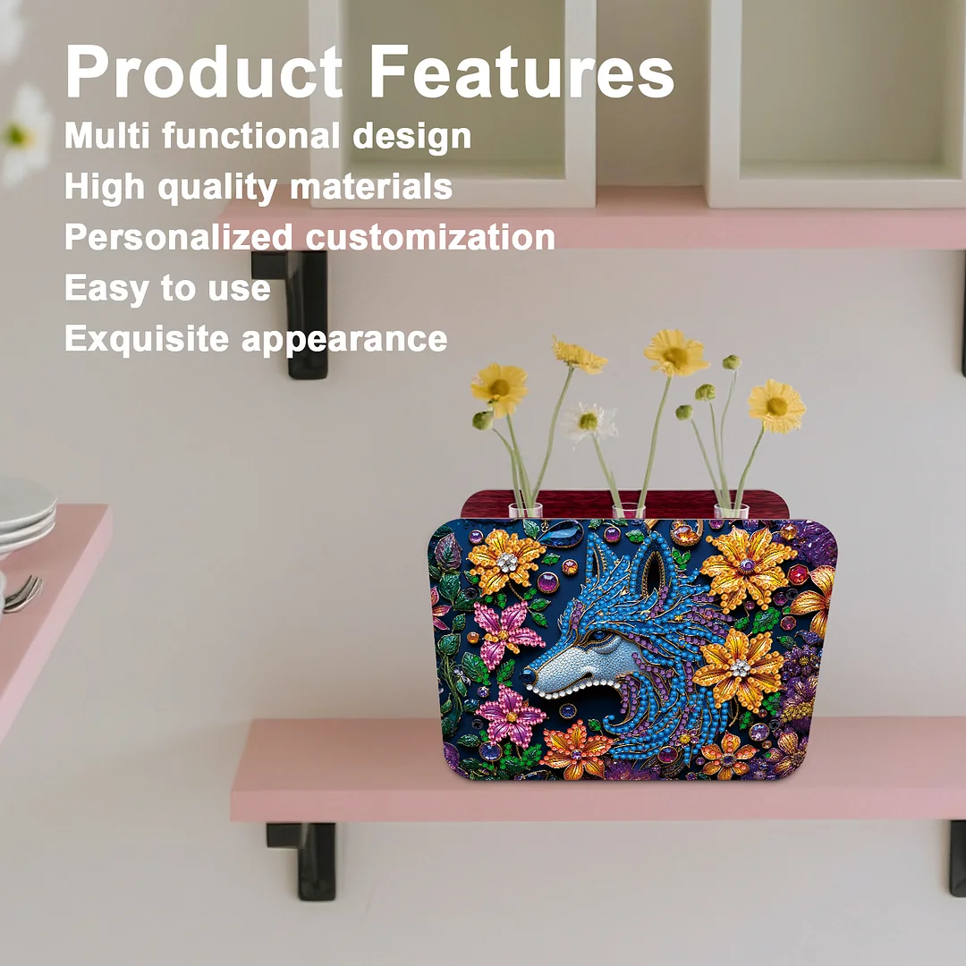 Wolf DIY Flower Vase Wooden Double Sided Desktop Diamond Art Kit for Home Decor