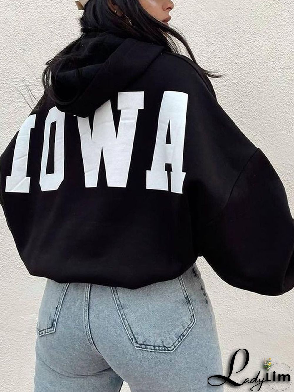 Letter Print Short Oversized Hoodie