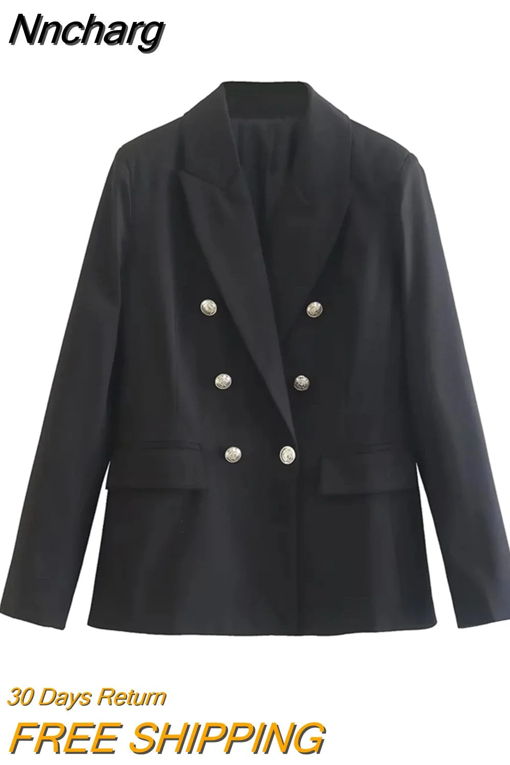 Nncharge 2023 New Women Blazer Women's Classic Buttons Double Breasted Slim Fitting Blazer Jacket Notched Office Lady Blazers