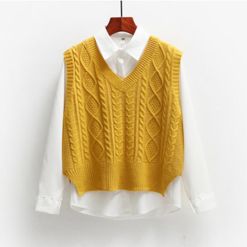 Women Short Knitted Solid Color Loose Sweater Vest