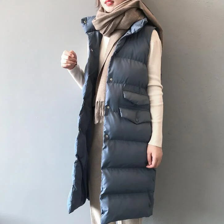 Winter Down Coats Women Long Vest 2021 Ladies Stand Collar Sleeveless Jacket Female Padded Gilets Quilted Coats Chaleco Mujer