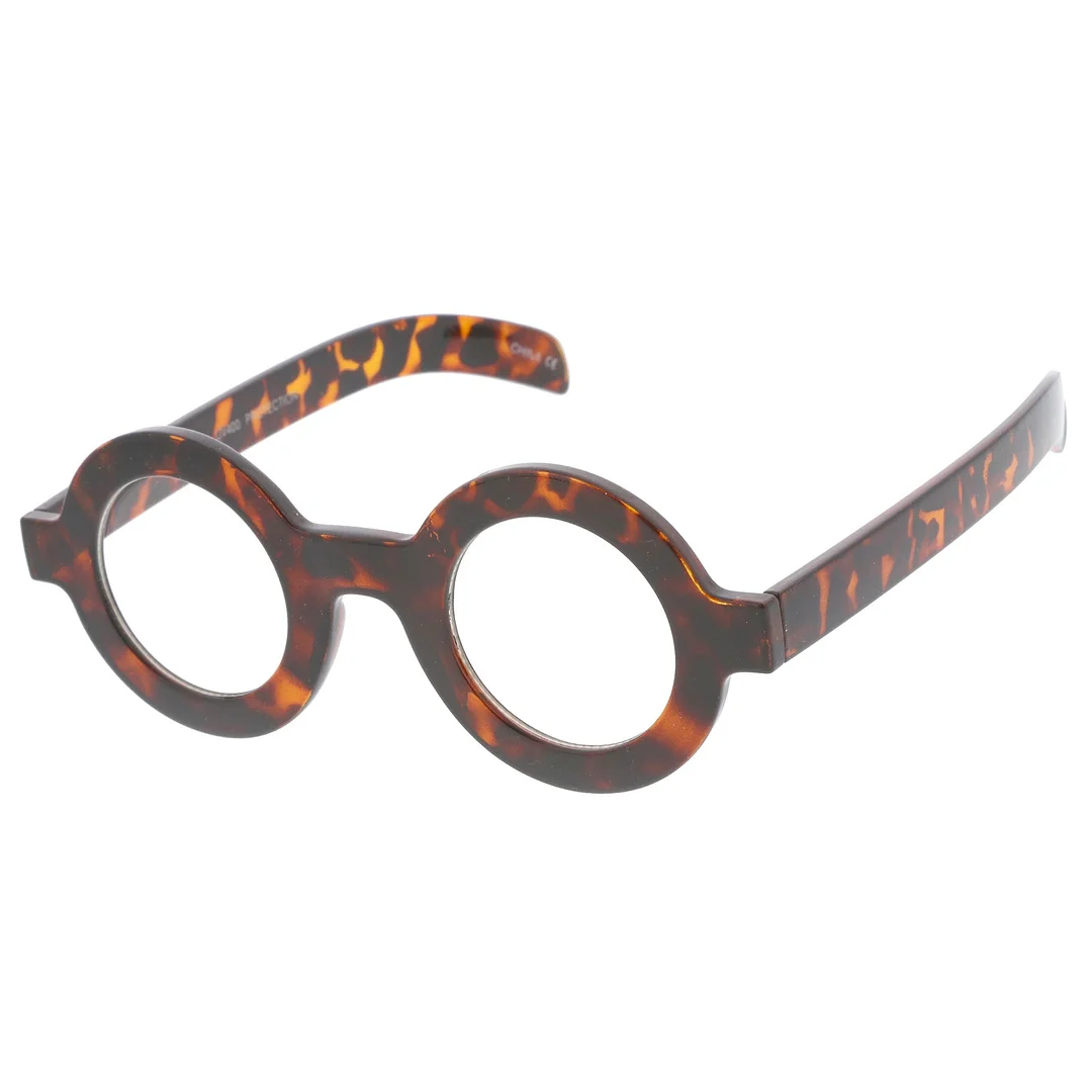 Bold Thick Frame Flat Clear Lens Round Eyeglasses 39mm