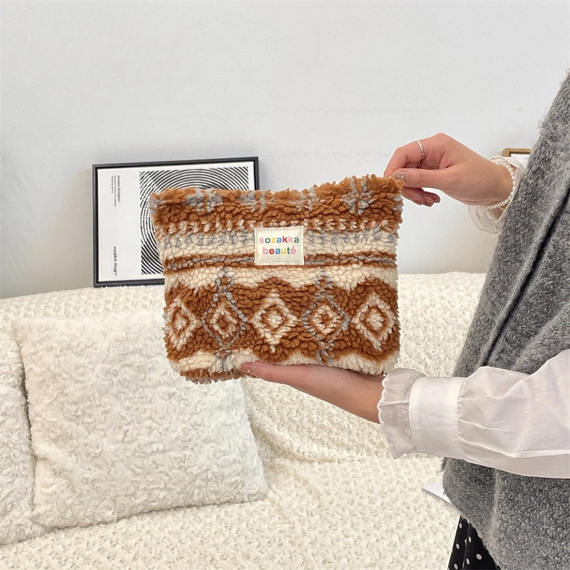 4123 Style Winter Plush Cosmetic Bag Color Polka Dot Large Capacity Travel Skin Care Cosmetics Storage Bag For Women