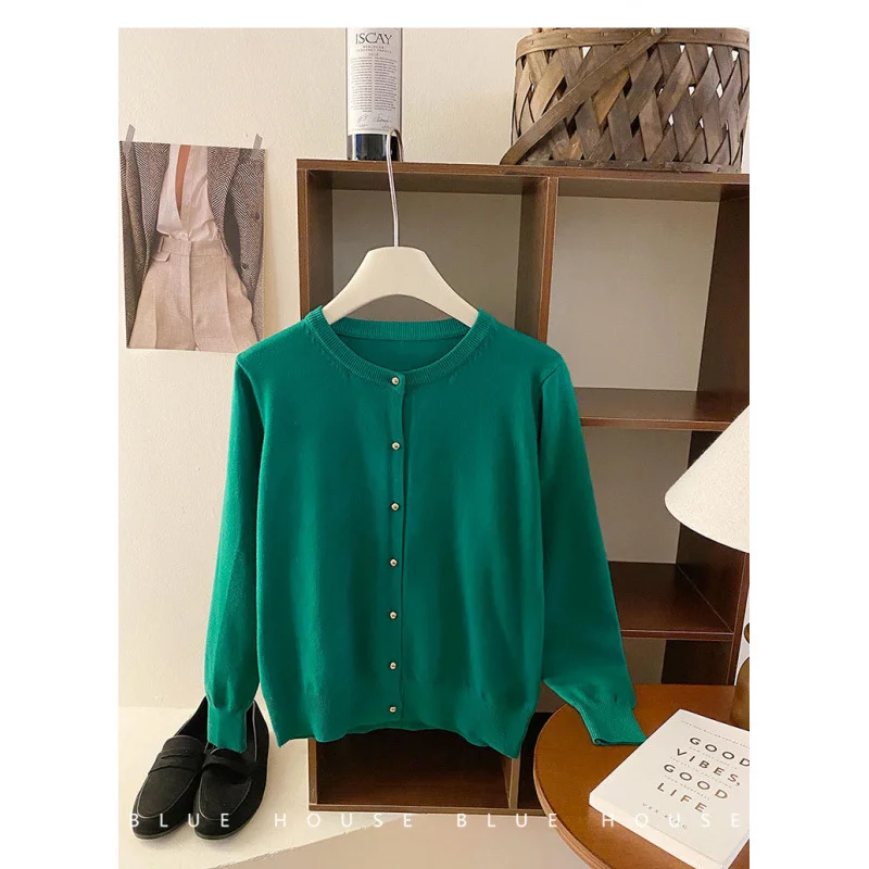 Uveng Uveng Style Gentle Retro Small Gold Button Net Version Long-Sleeved Knitted Shirt Women Autumn Collar Soft Glutinous Sweater Coat