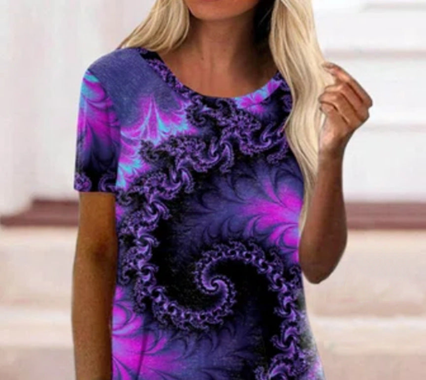 Women's Short Sleeve Scoop Neck Tie Dye Printed Top