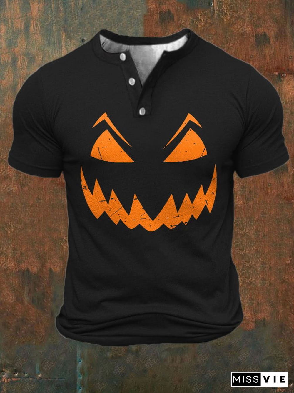 Men's Casual Halloween Printed Button Collar Polo Top