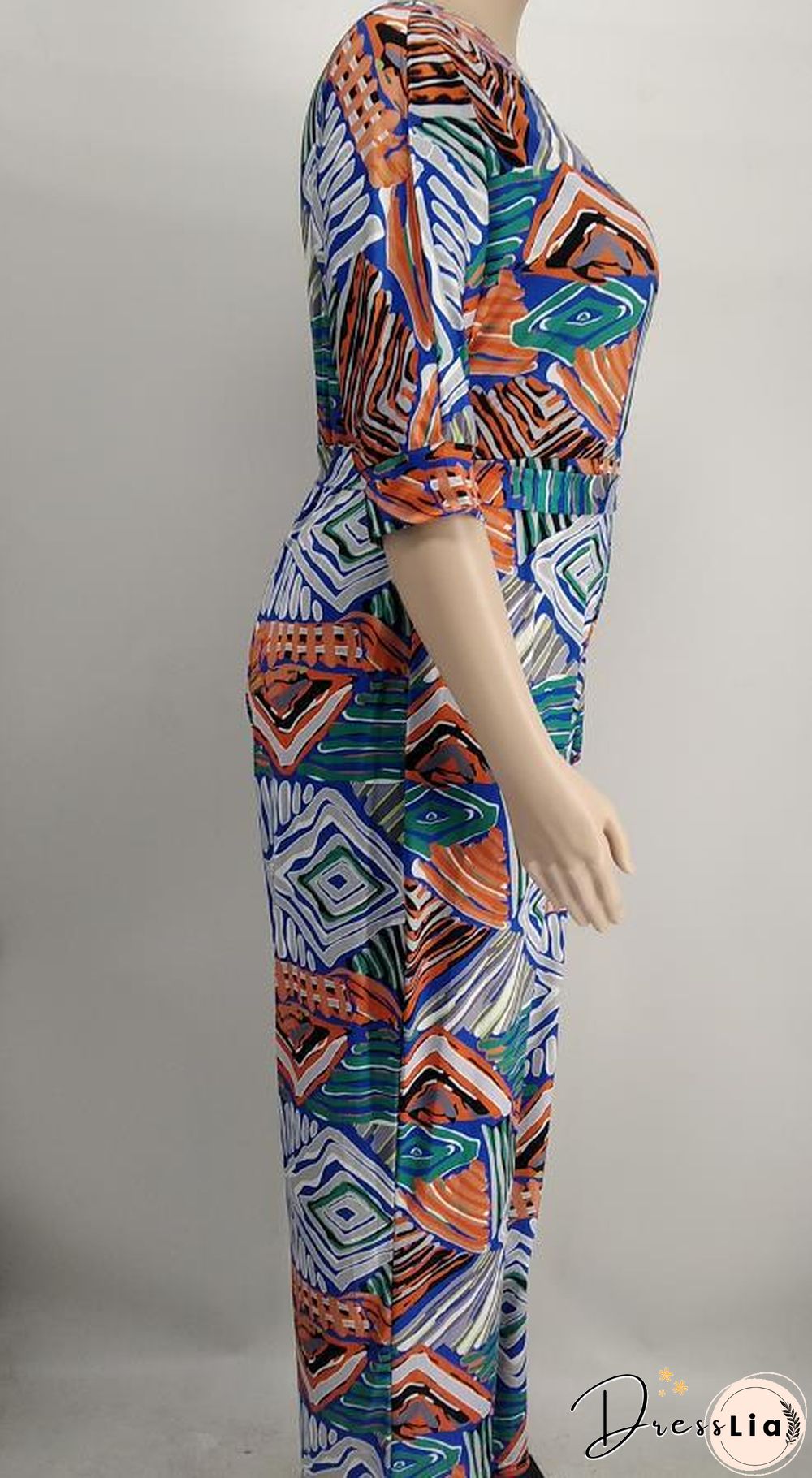 Off-the-shoulder Printed Plus Size Wide Leg Jumpsuit