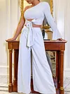 One-Shoulder Knotted Top+Wide Leg Pants Casual Two-Piece Suits