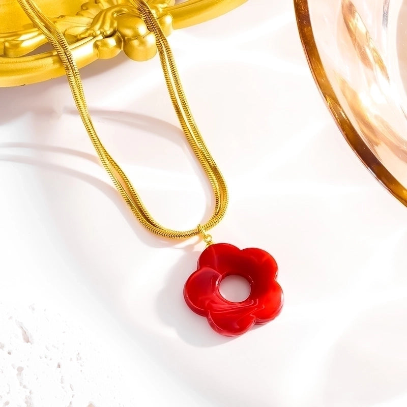 Vintage Style Minimalist Flower 304 Stainless Steel 18K Gold Plated Plating Pendant Necklace