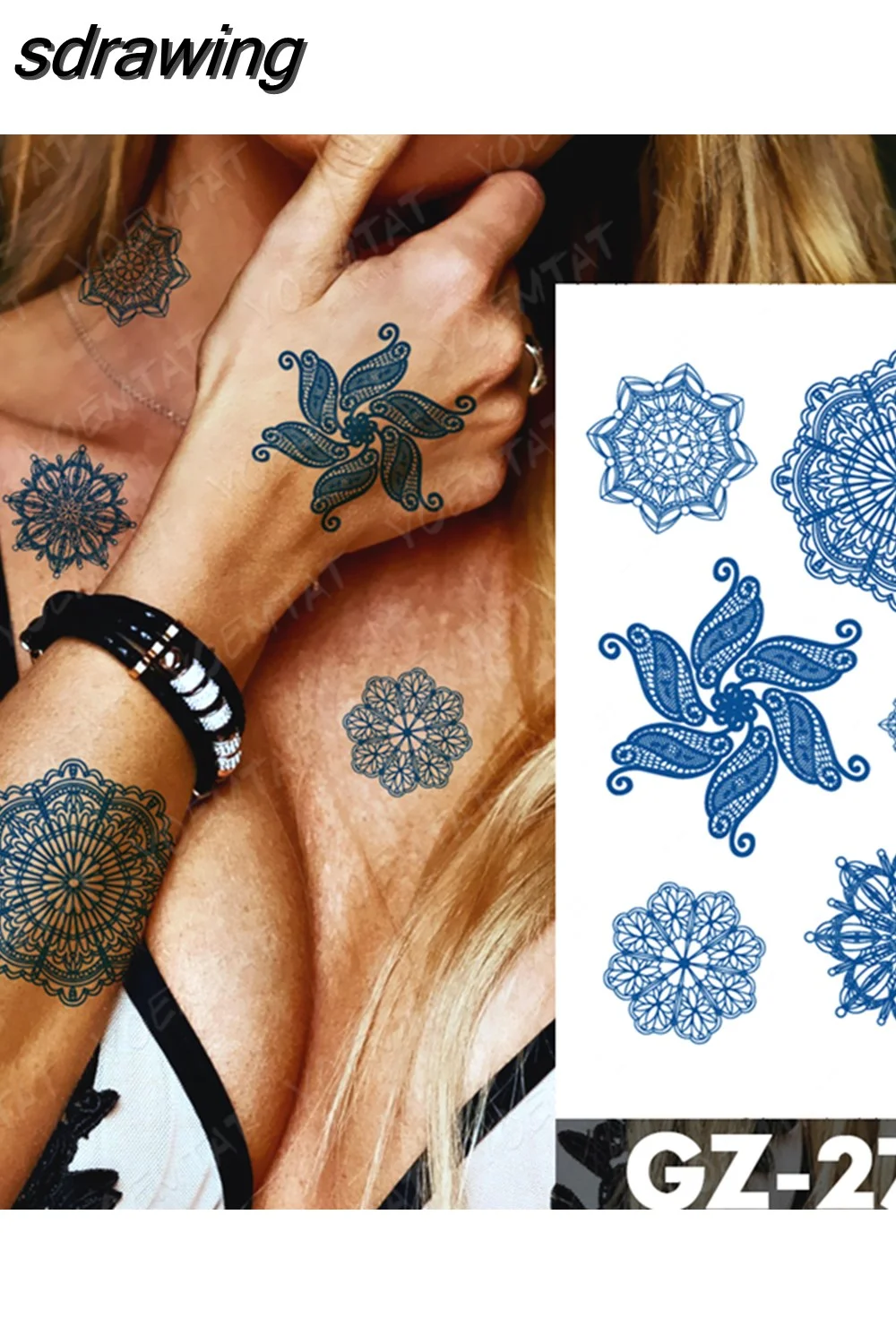 sdrawing Ink Tattoos Body Art Lasting Waterproof Temporary Tattoo Sticker Rose Flower Pearl Tatoo Arm Fake Butterfly Peony Tatto