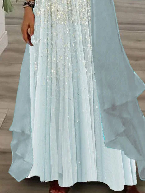 Women Half Sleeve V-neck Solid Color Dress