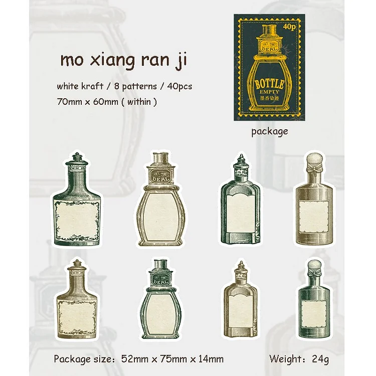 Journalsay 40 Sheets Vintage Empty Bottle Boxed Memo Pad Small Card DIY Junk Journal Decoration Material Paper