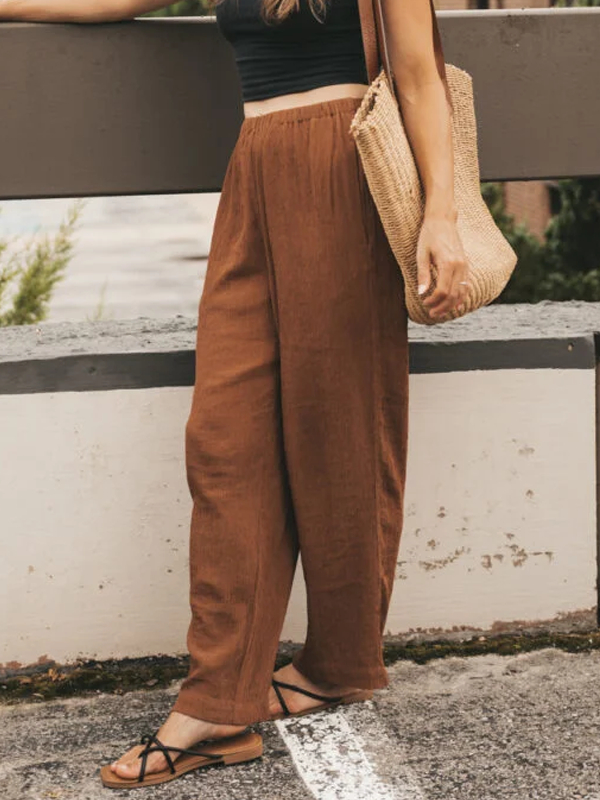 Comfortable Elastic Waist Cotton and Linen Women's Pants tjj Shicloths